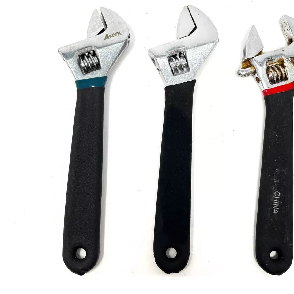 4 Pcs Autocraft, Anvil and Assorted Adjustable Wrenches Set, Rubber Grip