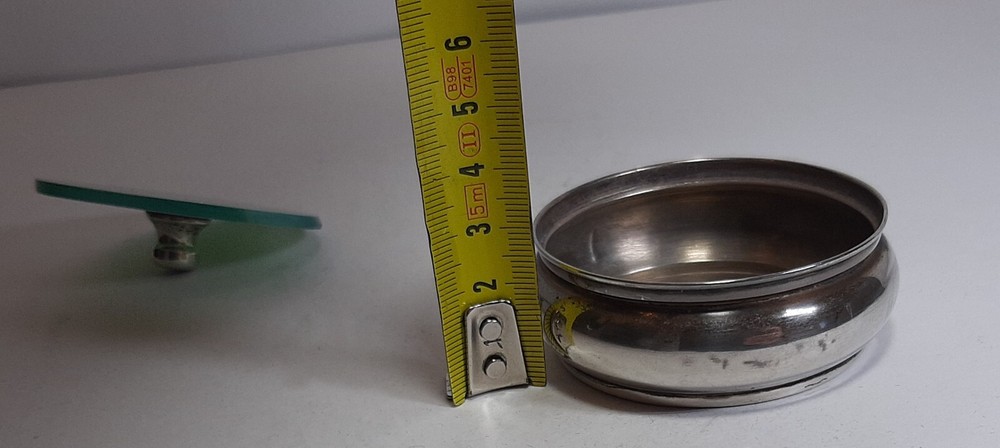 Small Round Box 925 Silver Solid Green Plastic Lid cm 6.5