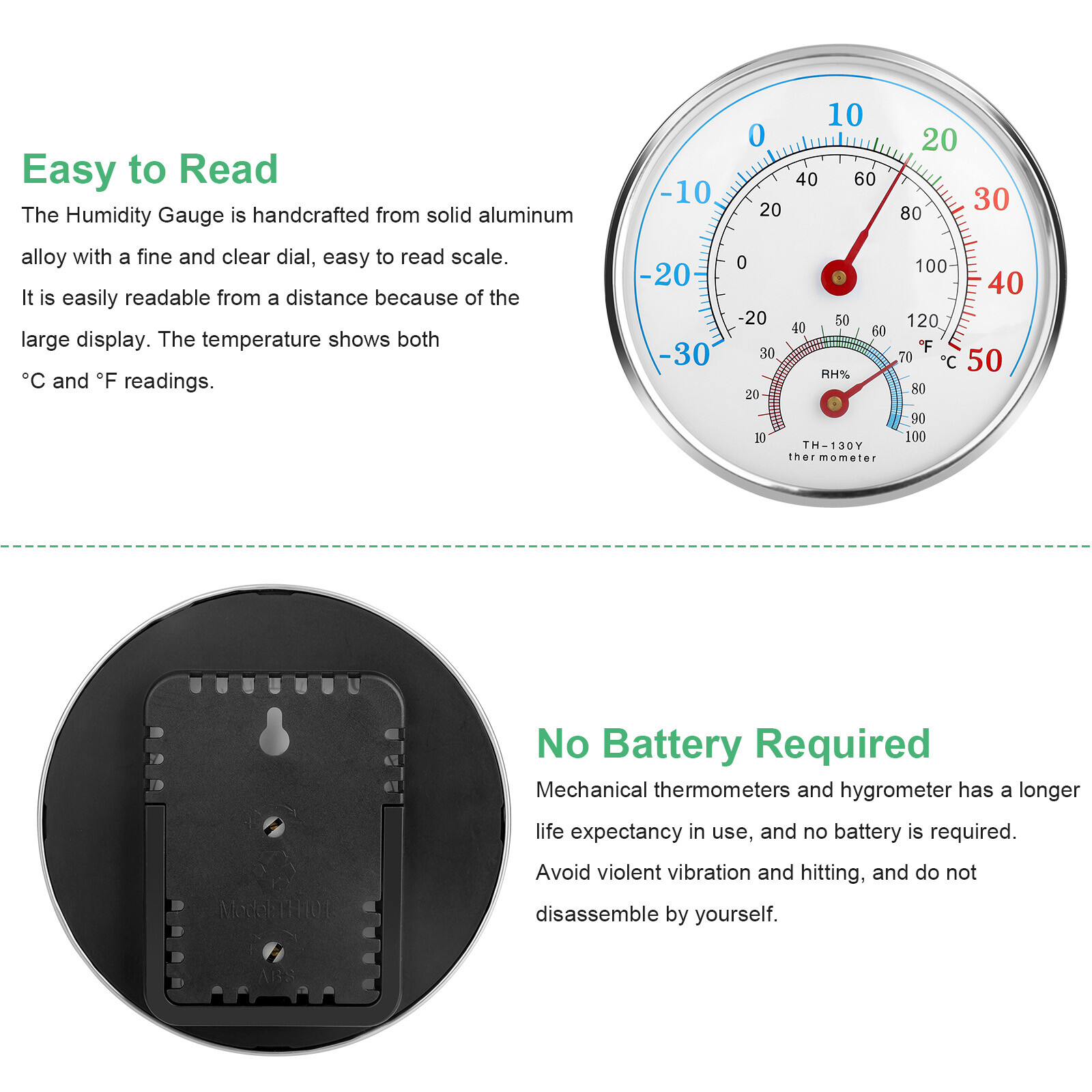 Wall Thermometer Indoor Outdoor Mount Garden Greenhouse Home Humidity Meter 2Pcs