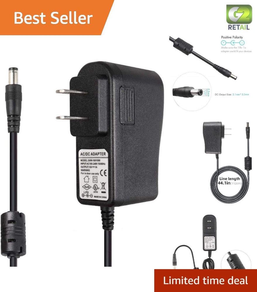 Versatile 18V 1A Guitar Power Supply - Includes Cables & Clips for Organization