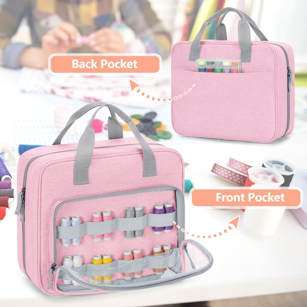 Sewing Storage Organizer Folio Open Design Bag with Versatile Pockets Kit Pink