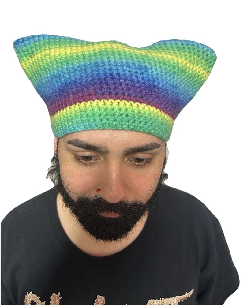 Handmade Rainbow Crochet Cat Ear Hat