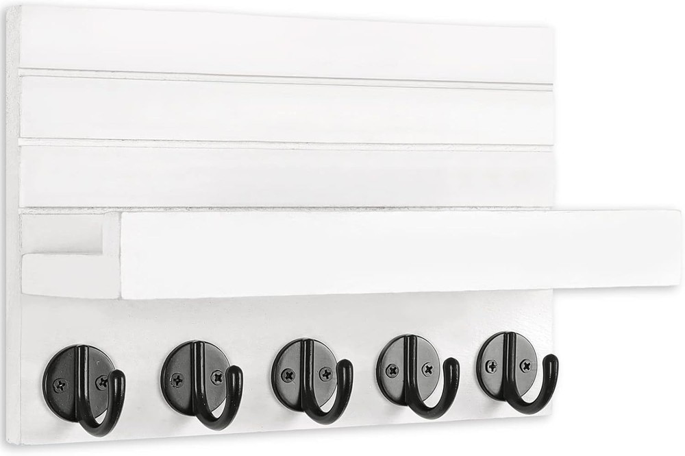 Handmade Decorative Key and Mail Holder with Large Hooks for Wall Mounting