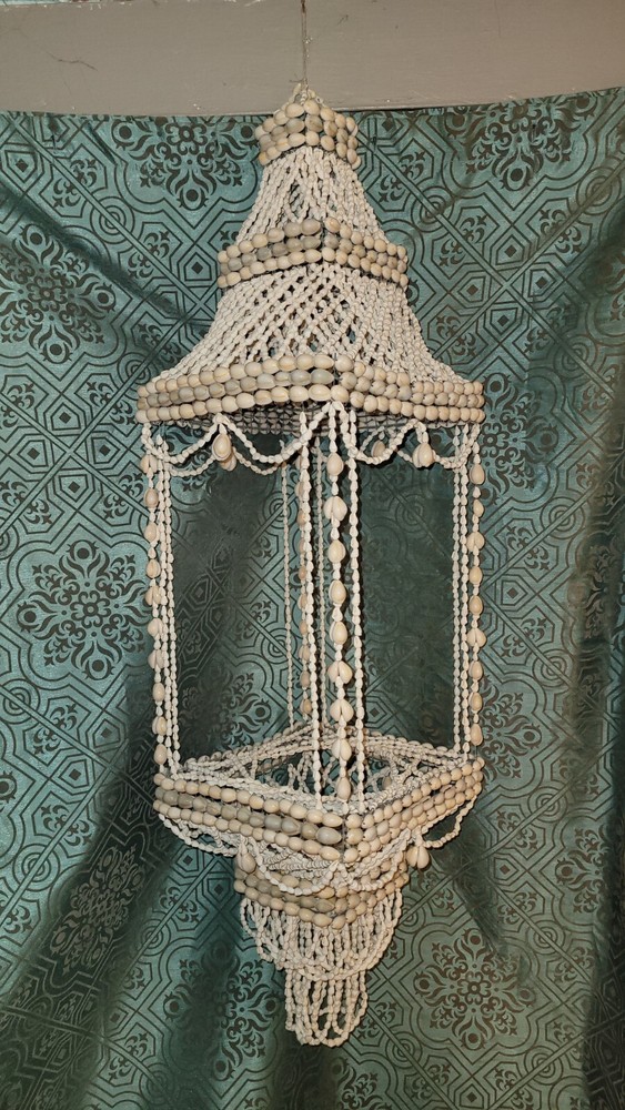 BOHO Hanging Cowrie Sea Shell Planter Decor 70's large