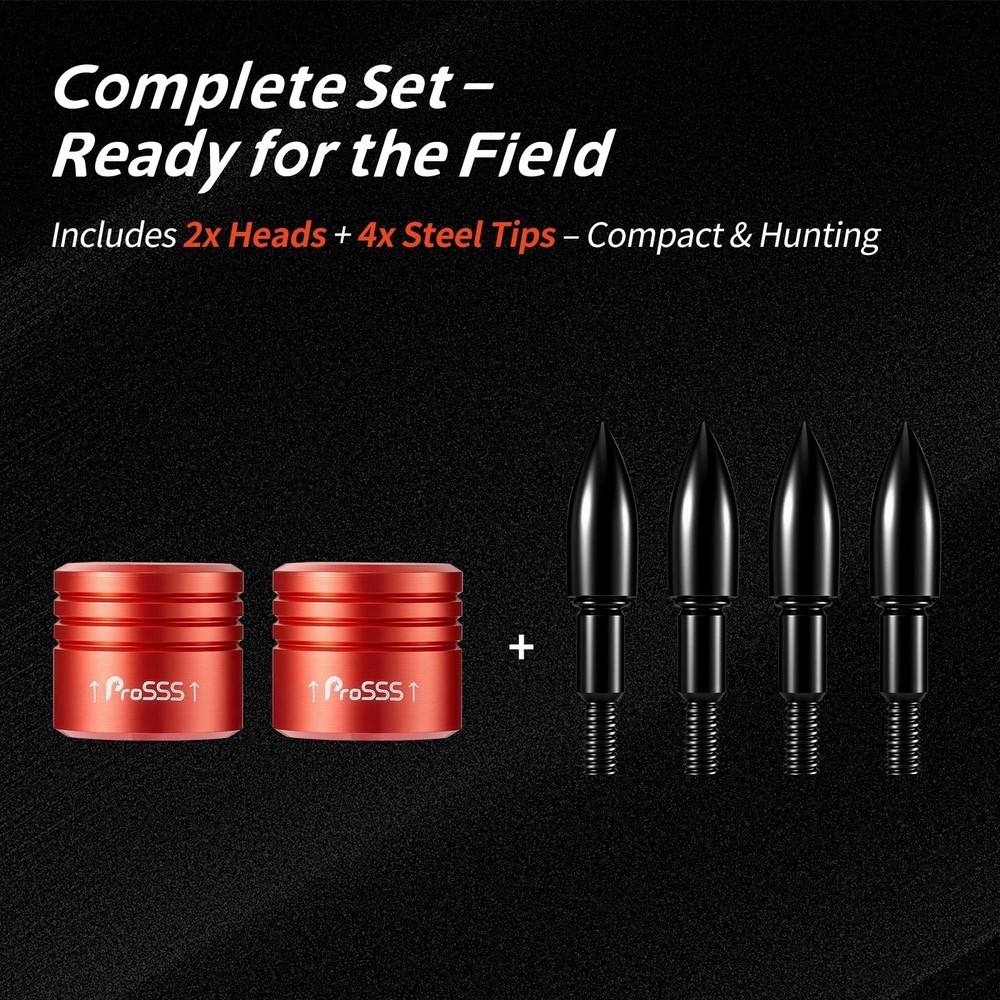 ProSSS Crossbow Bolt Decocking Head Set – 2 Pack Tips with 4 Orange