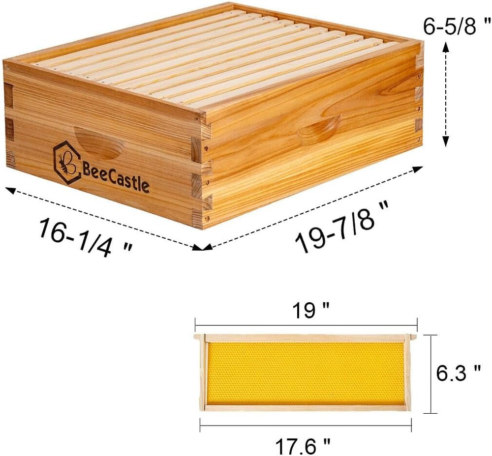 10-Frame Medium Super Bee Hive Box with Beeswax Dipped Frames (Unassembled)