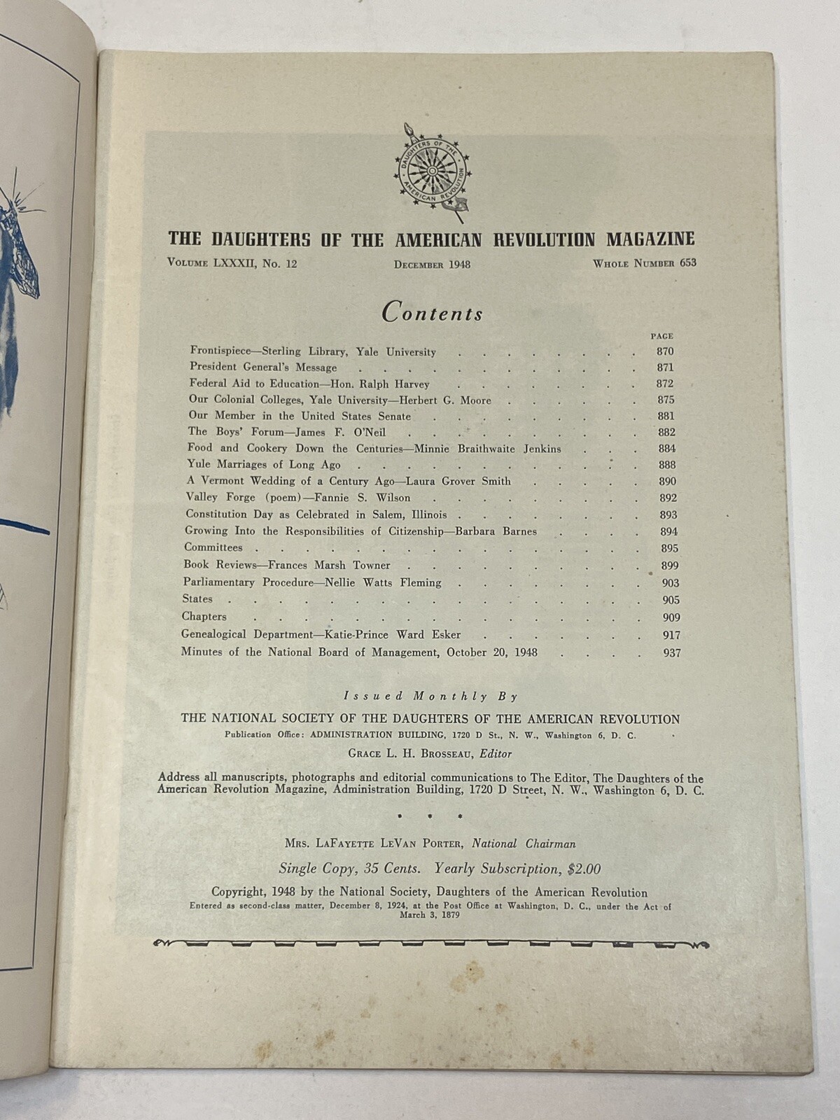 DAR Daughters of the American Revolution Magazine Dec 1948 Yale University Yule