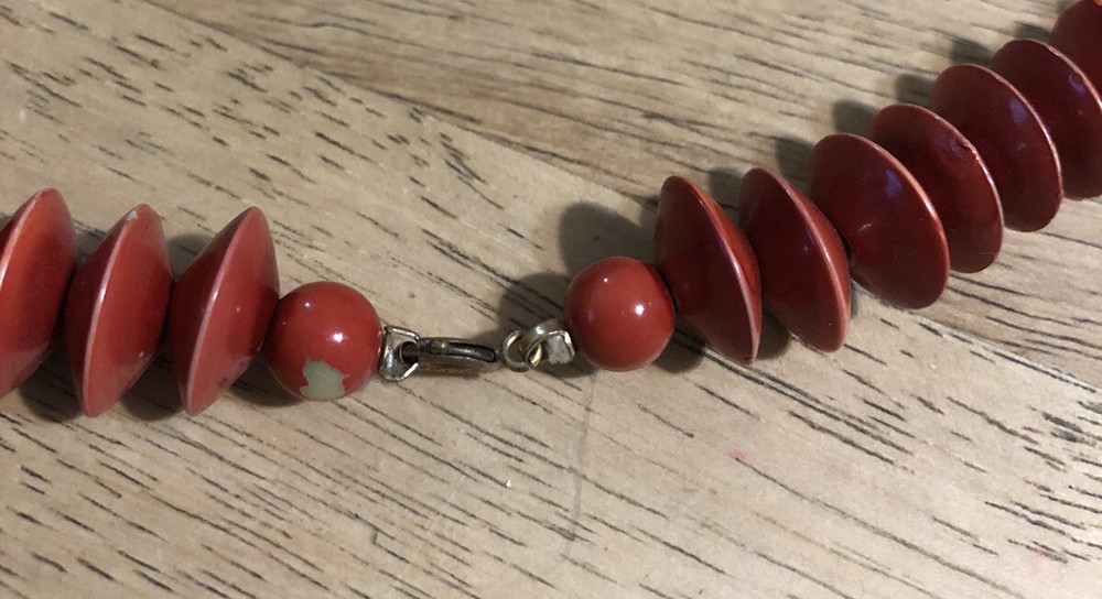 Vintage Painted Bead Necklace - Rust - 23-1/2" long