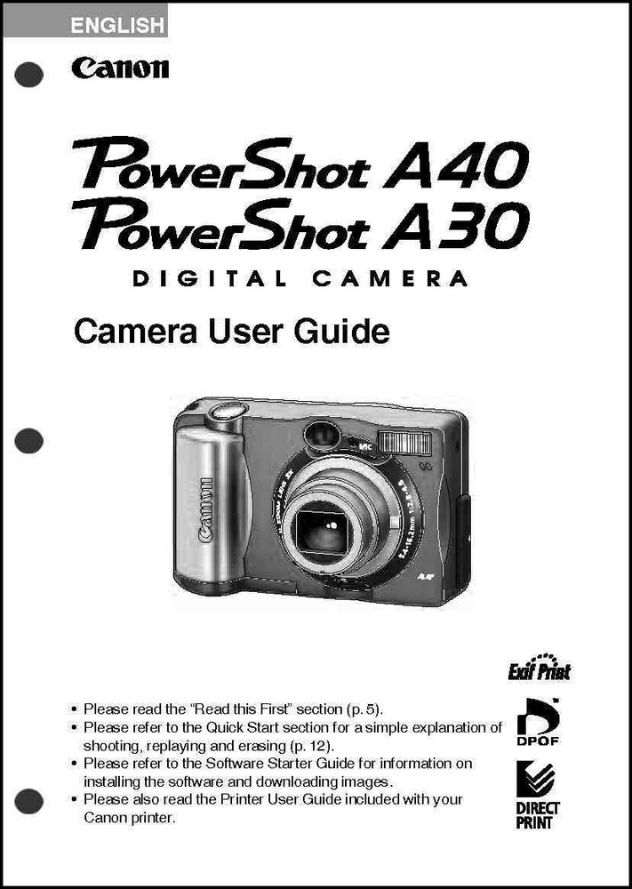Canon Powershot A30  A40 Digital Camera User Guide Instruction  Manual