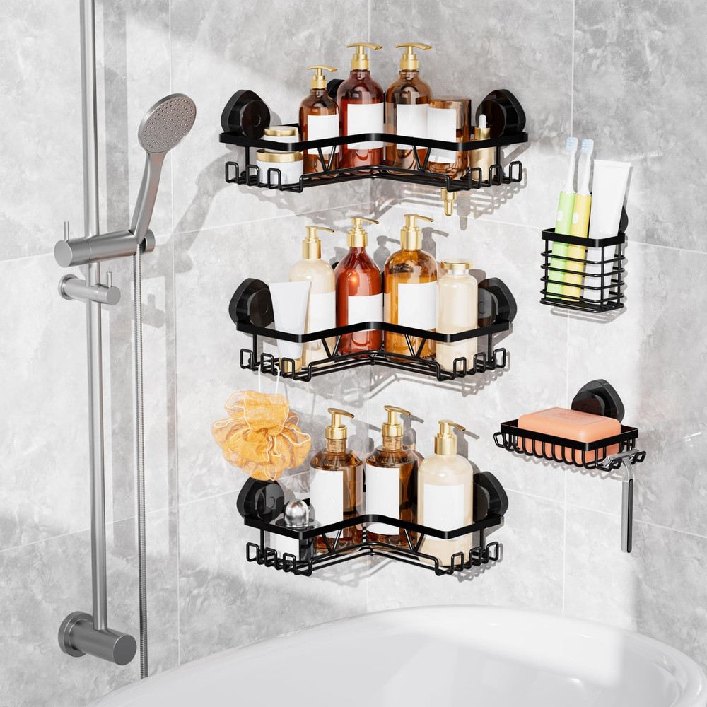 5 Pack Corner Shower Caddy Suction Cup, Large Capacity Bathroom Organizer wit...