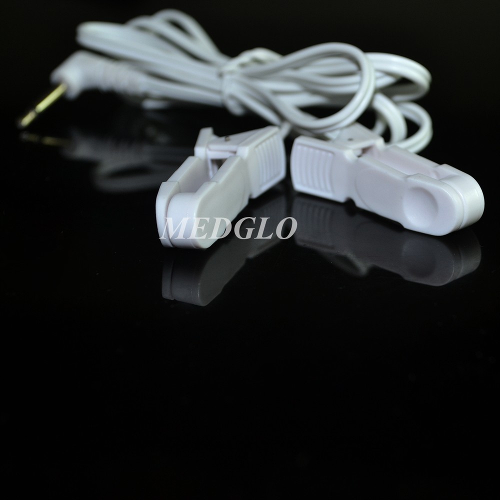 2pcs Breast & Ear clip Electrode Lead Wires Jack DC 3.5mm Replacement Cables