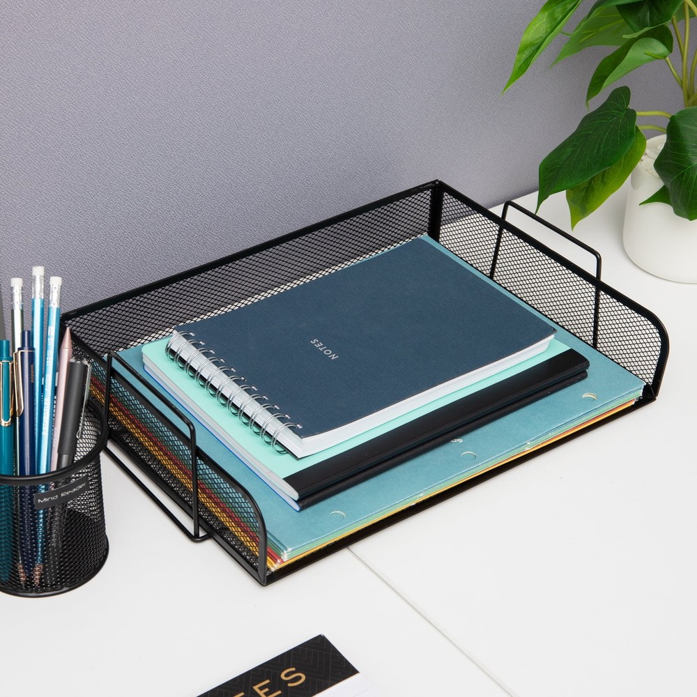 Stackable Paper Tray Desktop Organizer File Storage Metal Mesh 4 Piece Black