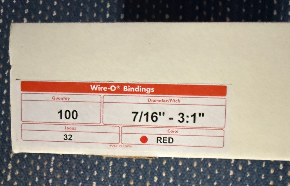 Wire O Binding - 7/16" - 3:1” - 32 Loops - Red