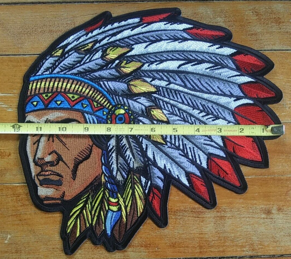 LARGE Embroidered Back Patch ~ Native Indian CHIEF Headdress Biker JACKET PATCH