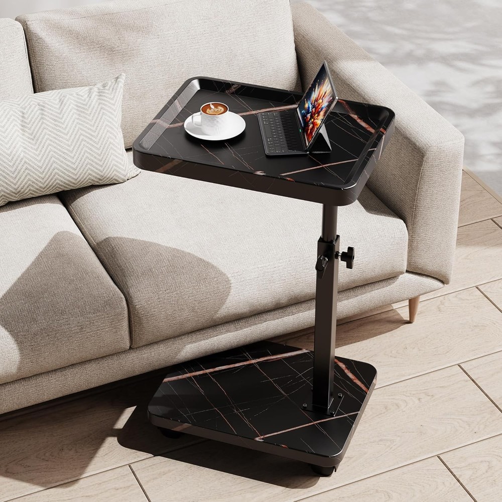 C Table End Table Adjustable Height 360°Swivel TV Tray Table Small Spaces Side