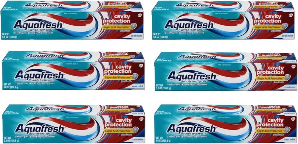Fluoride Cool Mint Toothpaste, 6 Tubes - 5.6oz Each for Total Cavity Control