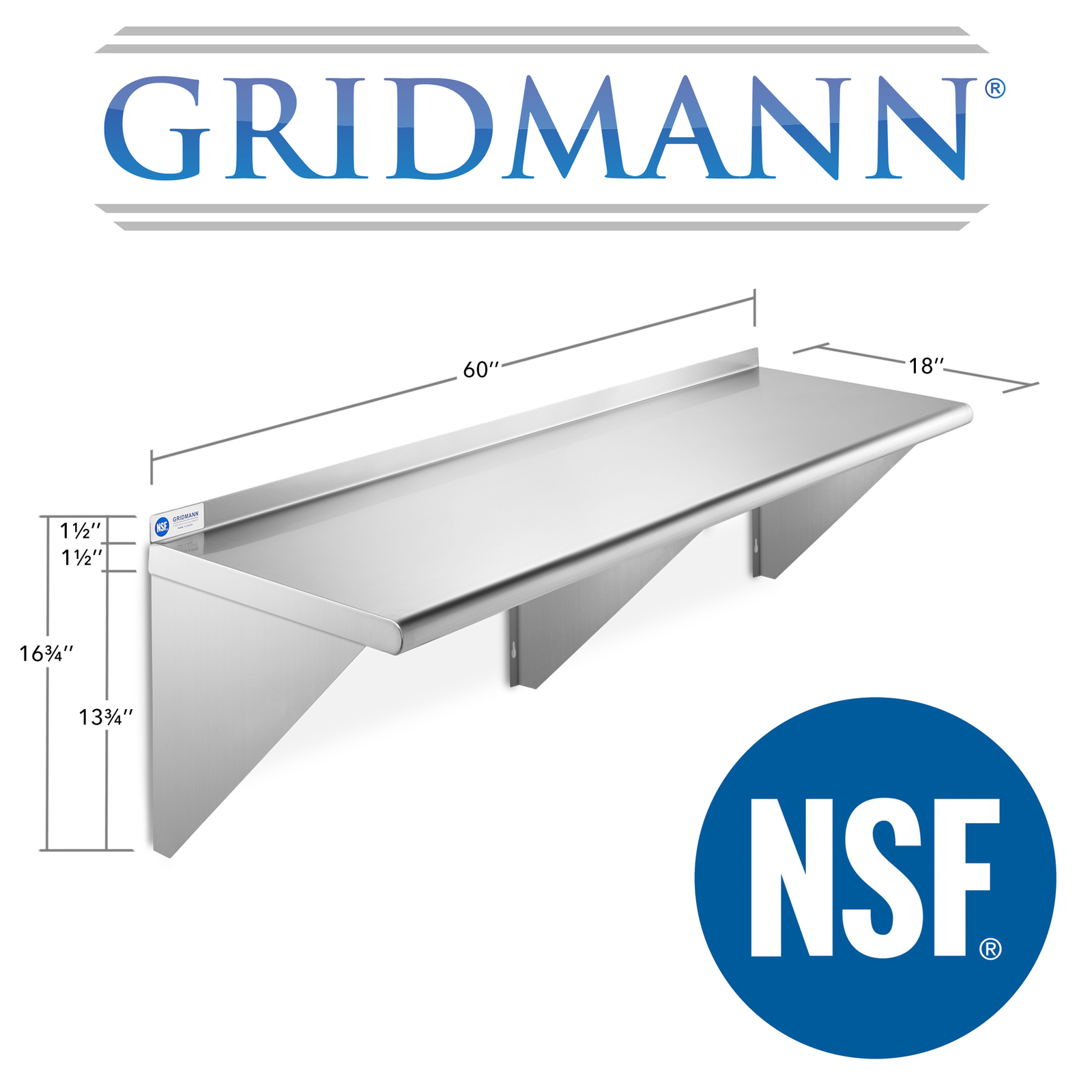 NSF Stainless Steel 18" x 60" Commercial Kitchen Wall Shelf Restaurant Shelving