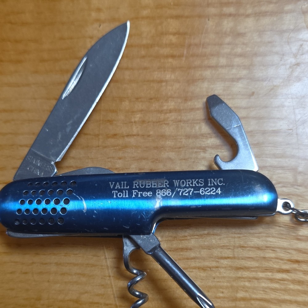 Blue Metal Multi-Tool Knife, Screwdriver, Corkscrew, Bottle Opener
