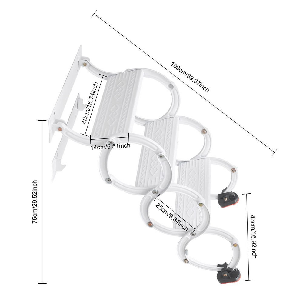 3 Steps Wall Mounted Retractable Ladder Pull Down Telescoping Step Ladder White