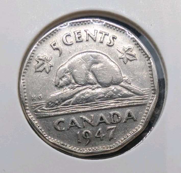 1947 Canada 5 Cent Coin - Dot
