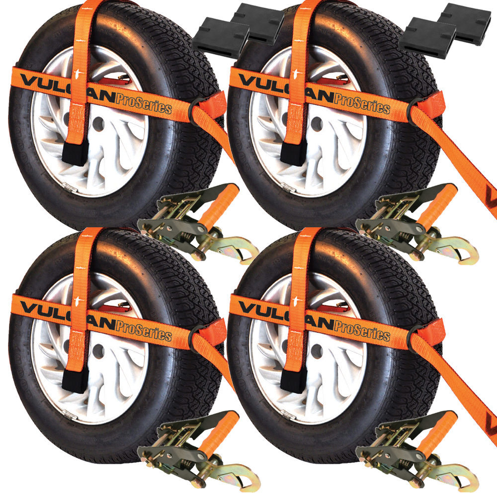 VULCAN Car Tie Down, Snap Hook, Adjust Loop, PROSeries, 3300 lbs. SWL, 4 Pack