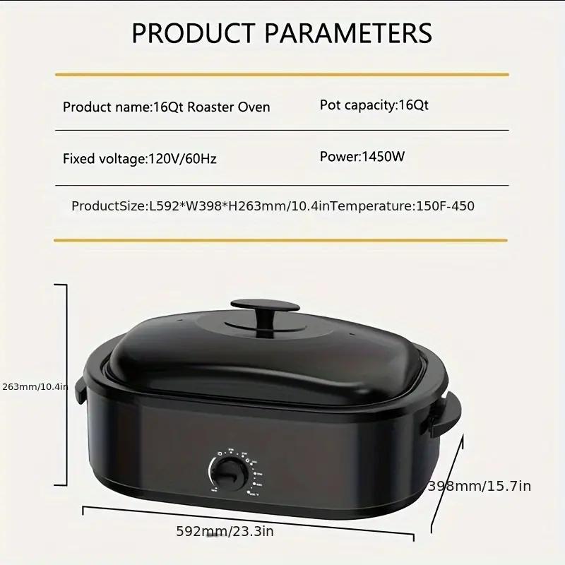 Electric Roaster Oven 16QT Turkey Roaster Oven w/ Self-Basting Lid , Steel Rack