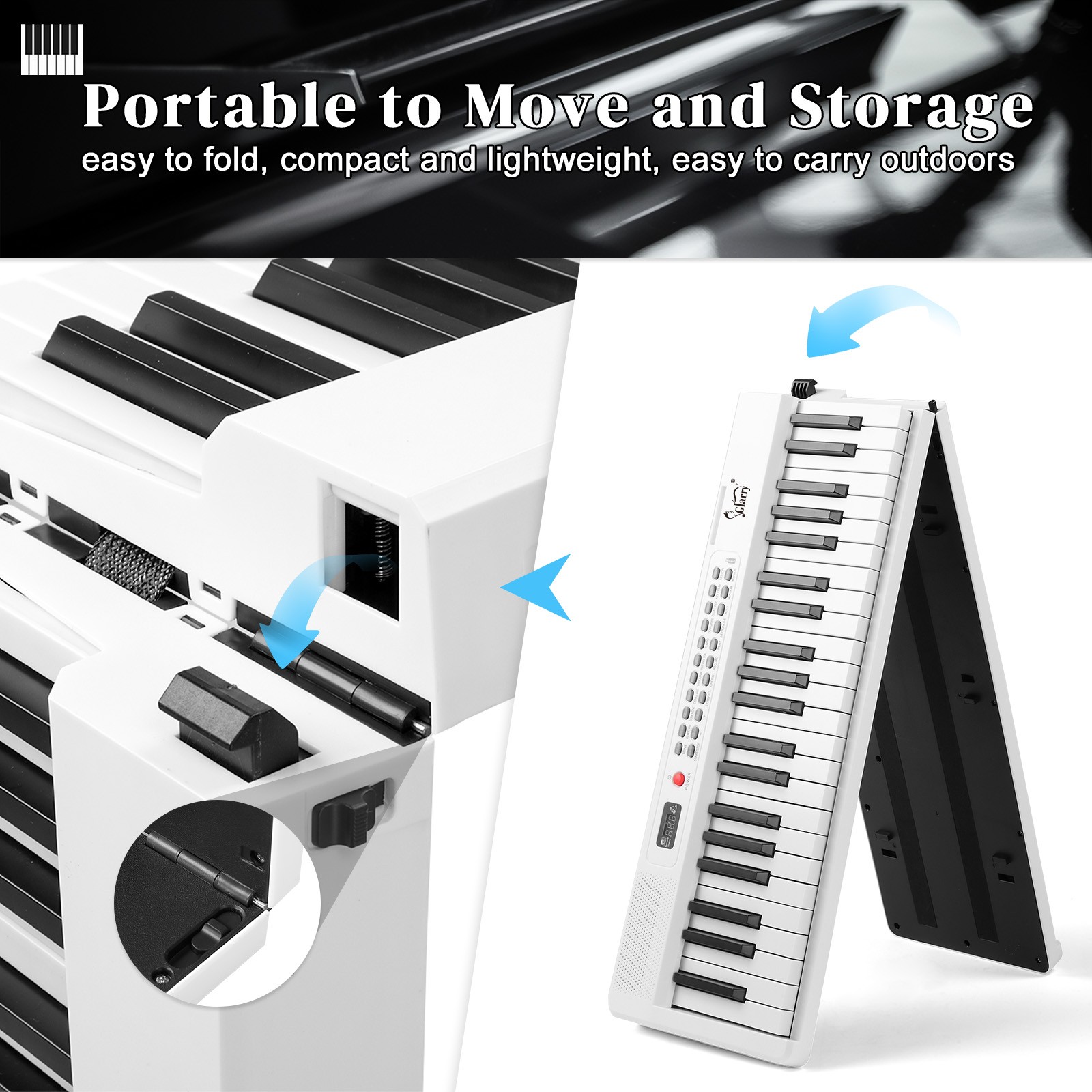 Glarry Foldable 88 Key Full Size Semi-Weighted Keyboards Digital Home Piano