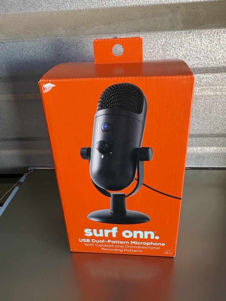 onn surf USB Dual-Pattern Microphone USB-C Cardioid Omnidirectional Black