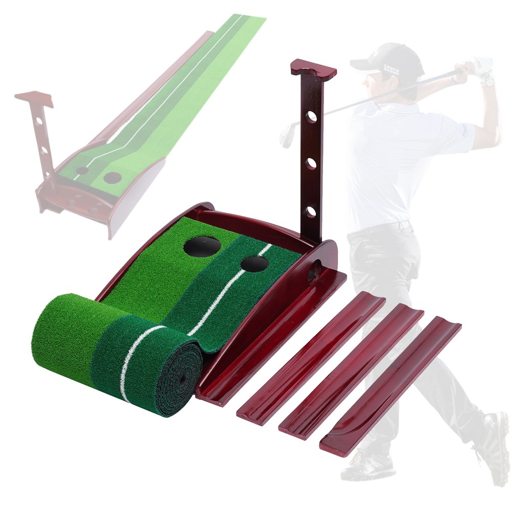 Indoor Golf Putting Mat with Double Hole & Automatic Ball Return Training Aid