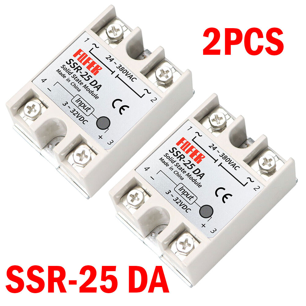 2Pc SSR-25DA Solid State Relay Module 25A/250V DC 3-32V Input AC 24-380V Output