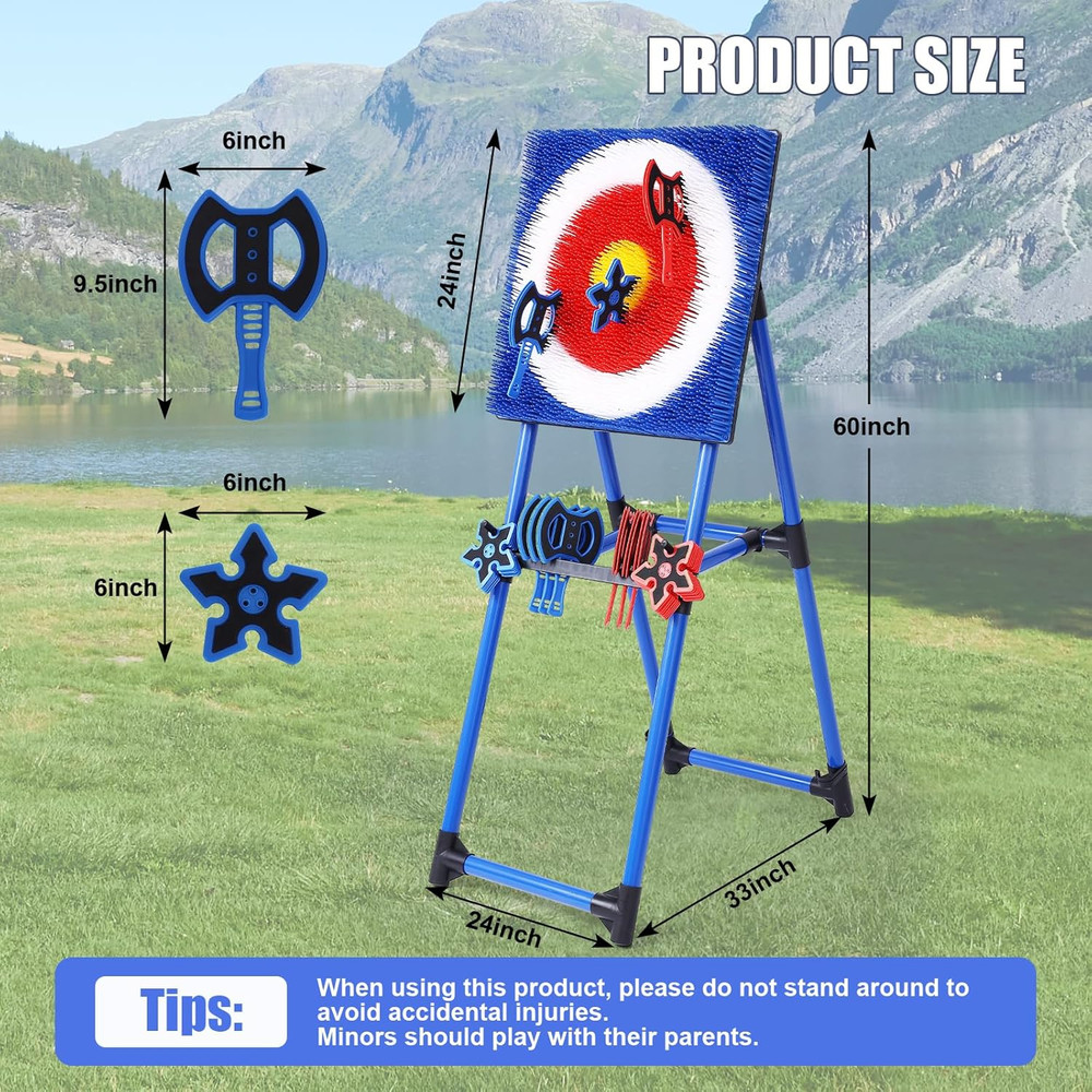 Axe Throwing Game for Backyard 8 Throwing Axes Set - Deluxe Foldable Plastic