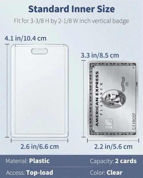 2 Pack Sliding Badge Holder Vertical Clear Card Case Hard Plastic Card Protector