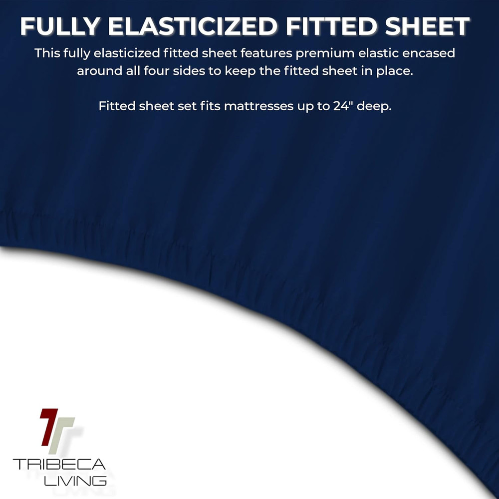 FLSOEDSS Luxury Solid Flannel Deep Pocket Sheet Set, Full, Dark Blue