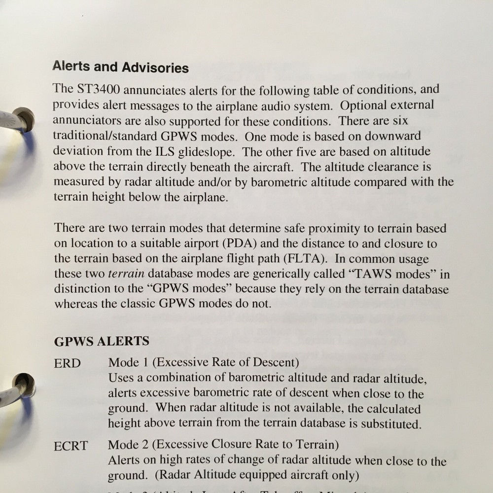 Sandel ST3400 TAWS RMI Pilot's Guide Manual