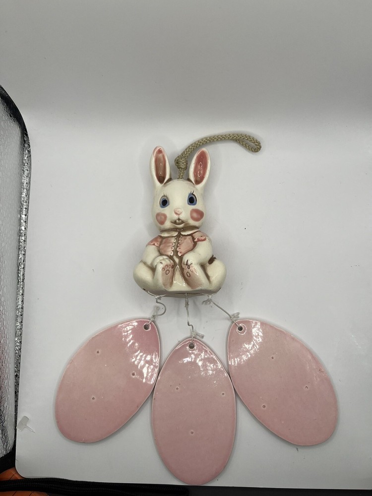 Rabbit Wind Chime Vintage Ceramic Bunny Easter Pink