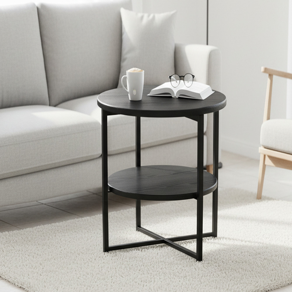 Homy Casa Durango Round Side Table with Storage Shelf