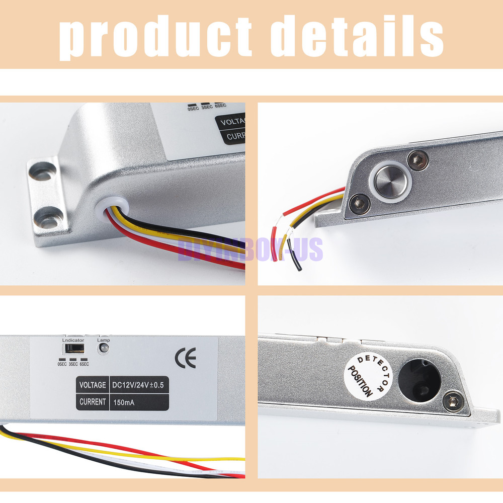 12V Electric Mortise Electric Bolt Lock Surface-mounted Power-on Locking Delay
