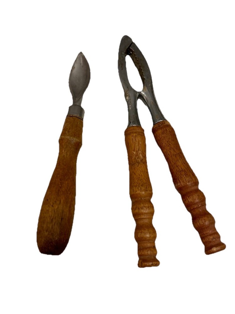 Vintage Wooden Handle Nutcracker & Pick Set – Rustic Mid-Century Kitchen Tool