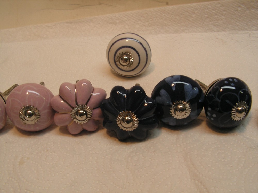 15 Vintage Porcelain Drawer Pull Handle Mostly Flower Floral Cabinet Knobs NICE!