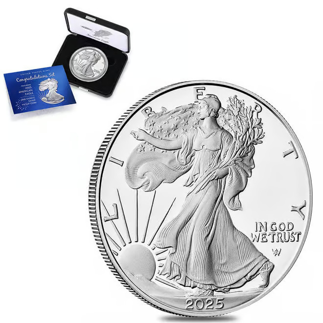 🔥🔥2025 W PROOF SILVER EAGLE -  Congratulations Set with OGP and COA🔥🔥