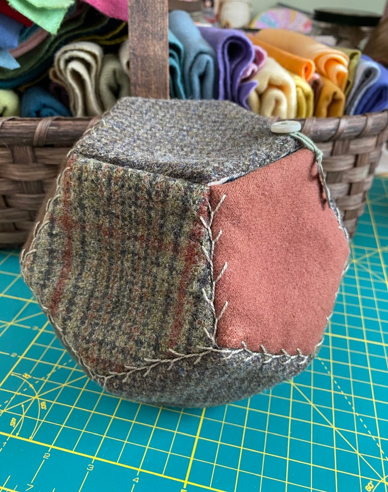 Primitive Wool Sewing Box - Hand Pieced Pentagon Shapes