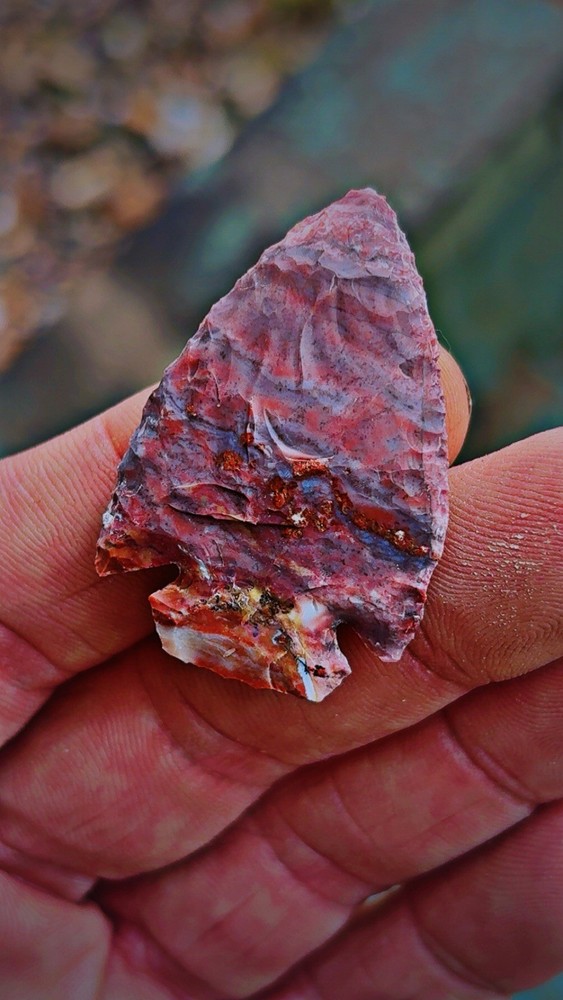 Flintknapped Alibates Flint Corner Notched Arrowhead, Beautiful