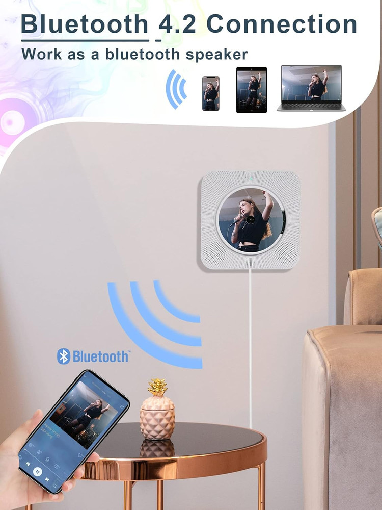 Portable Wall Mounted CD Player with Bluetooth, Homlab Mountable CD Music Player