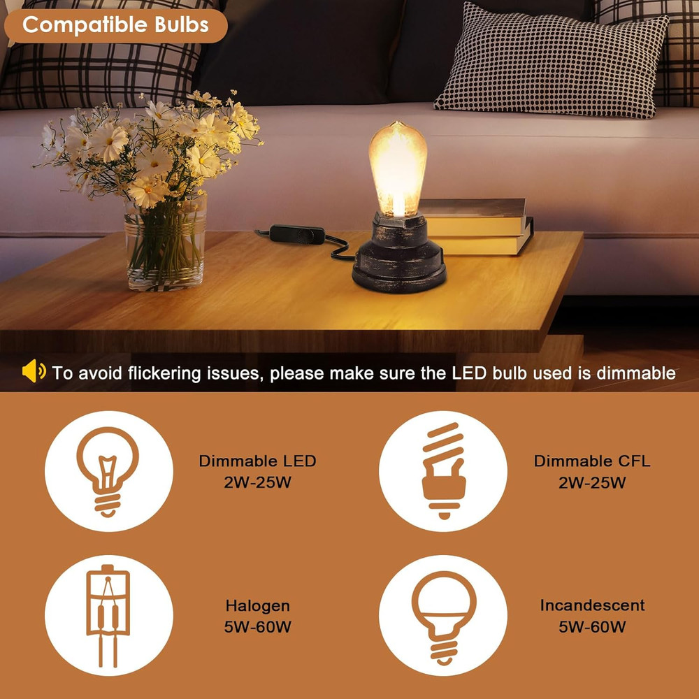 Inline Switch 2 Pack, Full Range Rotary Dimmer, Black Cord Switch Replacement fo
