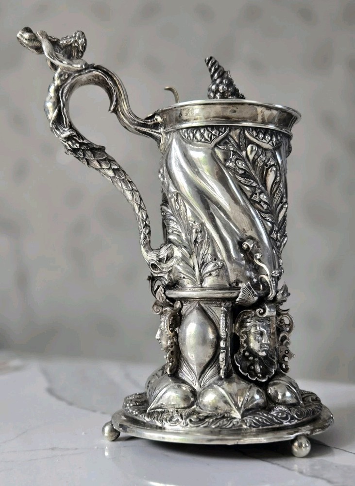 EXCEPTIONAL EXTRA LARGE GERMAN SILVER TANKARD