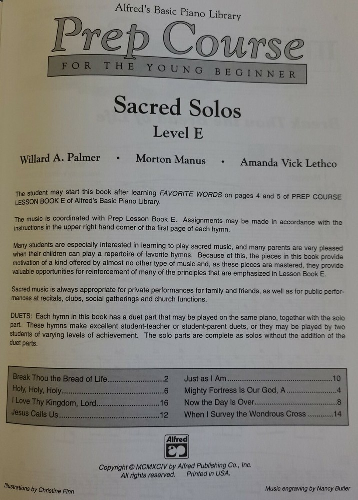 ALFRED Basic Piano Prep Course Level E - Sacred Solo Book
