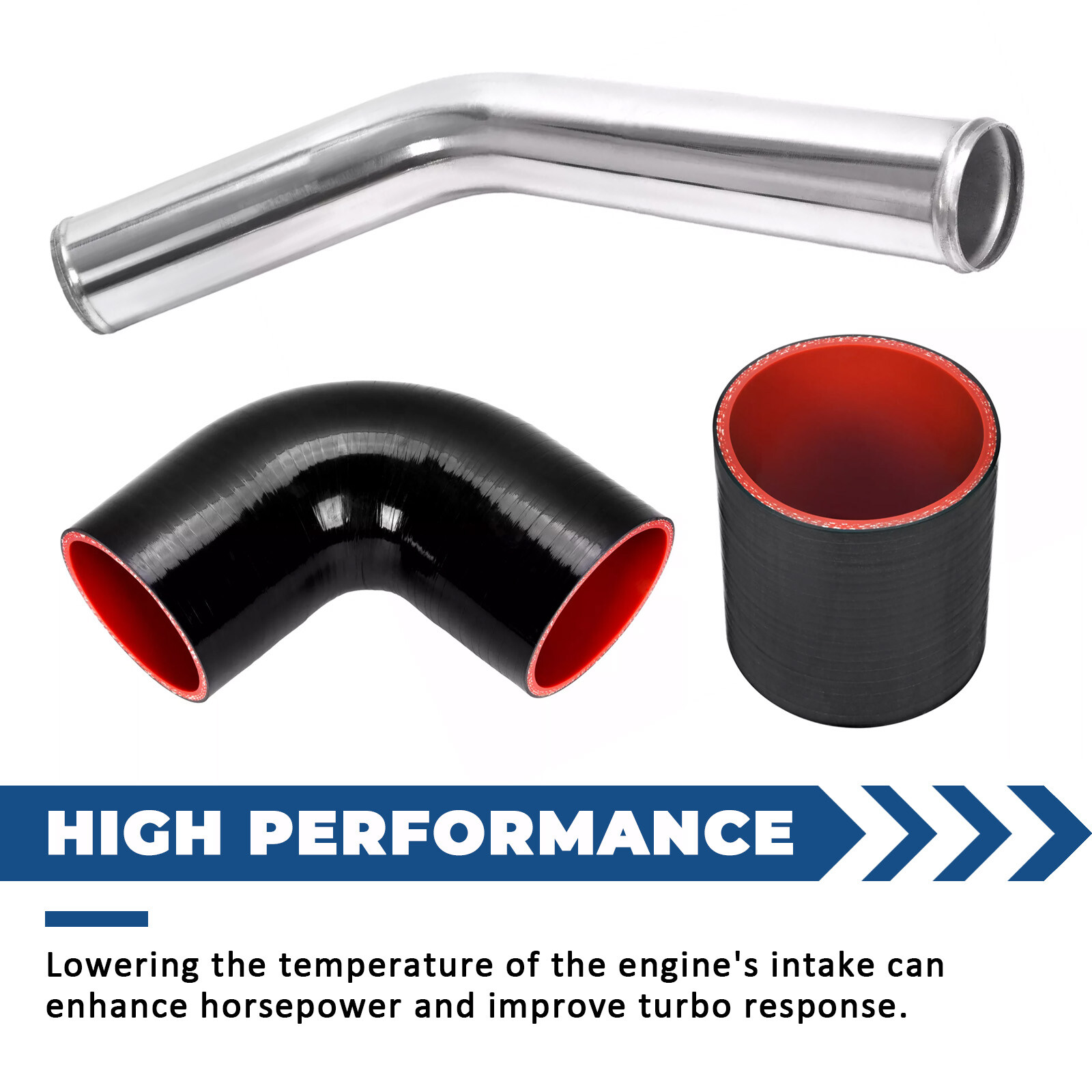 2.5 Inch 64mm Aluminum Universal Intercooler Turbo Piping Pipe Kit+Blk Red Hose