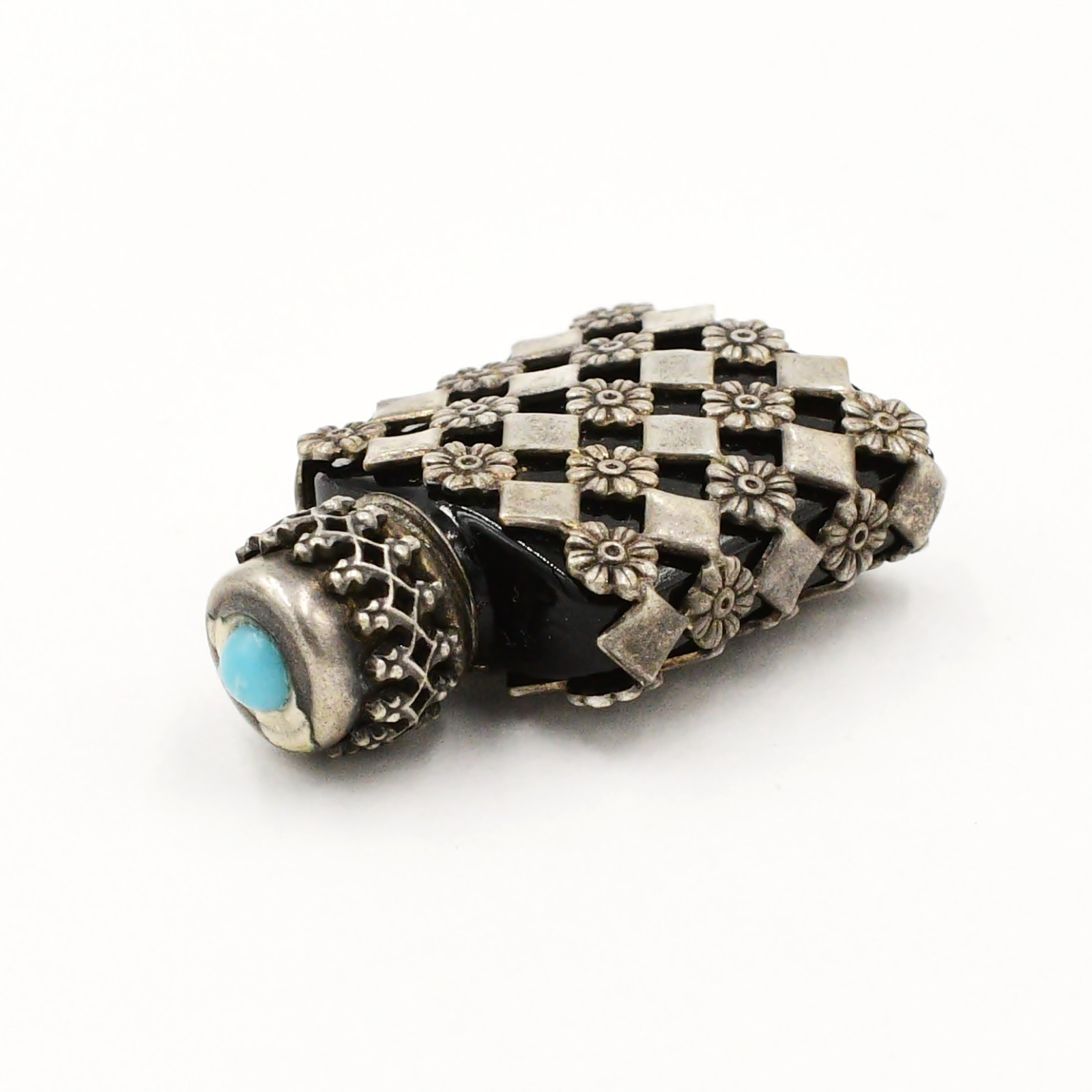 Sterling Silver 925 Vintage Turquoise Gemstone Flower Perfume Bottle