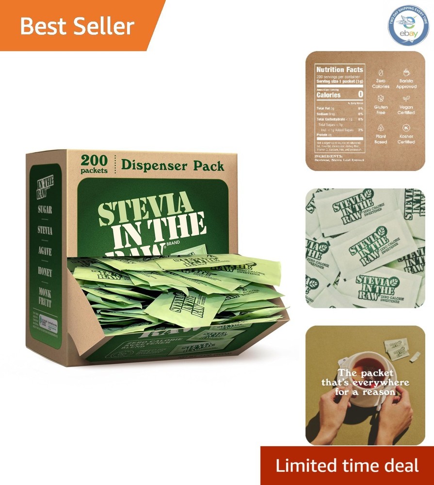 200 Count Zero Calorie Stevia Sweetener Packets - Perfect for Drinks & Baking
