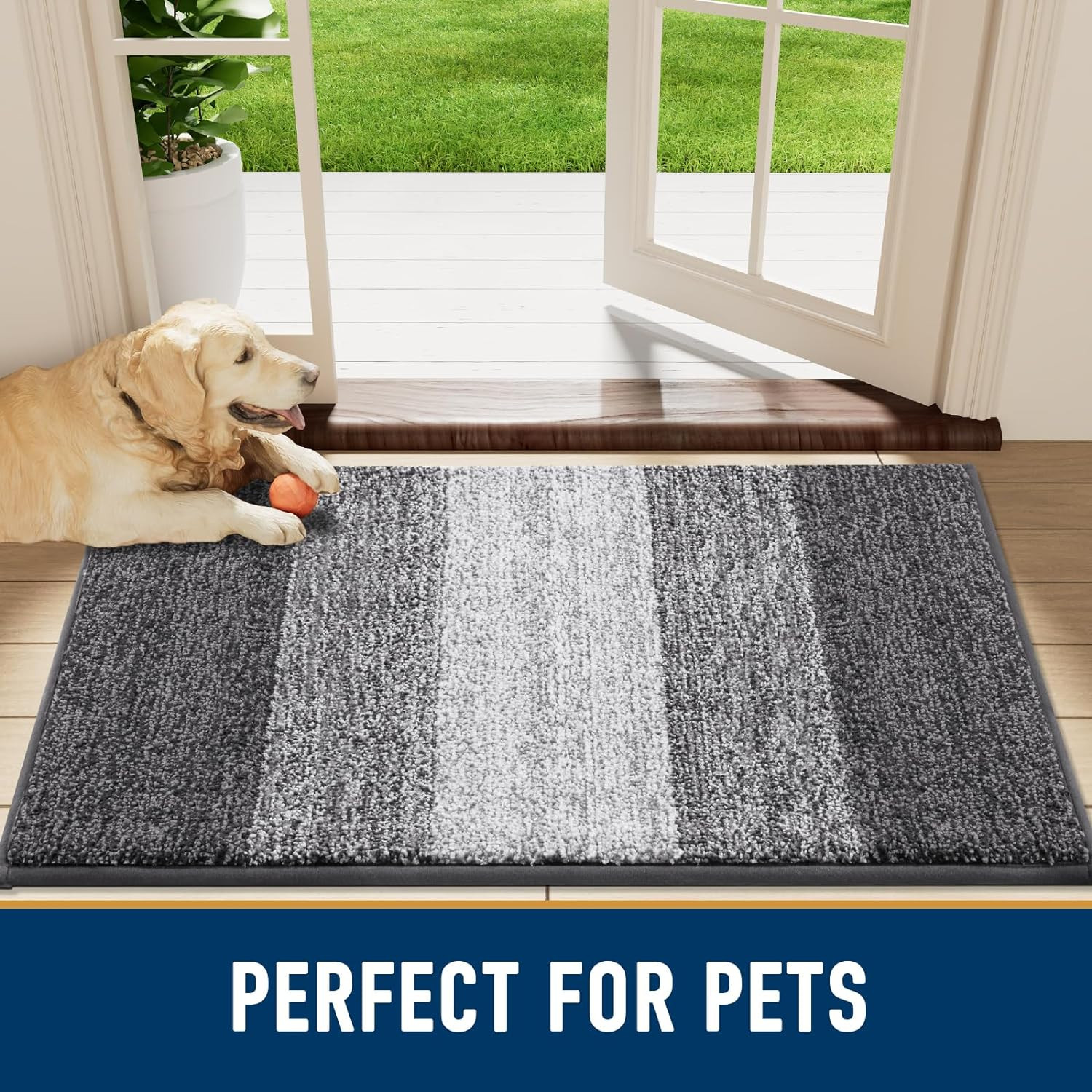 Dog Door Mat for Muddy Paws, Absorbs Moisture and Dirt, Low-Profile Entryway Mat